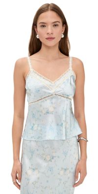 LoveShackFancy Lirena Silk Top Snowdrop Blue XXS