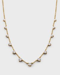 18K Yellow Gold 13 Round Diamond Three Prong Necklace, 18"L, 0.82tcw