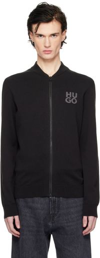 Hugo Black Knit Logo Bomber Jacket