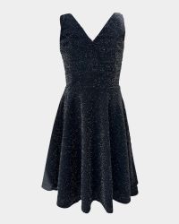 Girl's V-Neck Glittery Skater Dress, Size 7-16