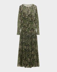 Sheer Paisley Print Gown with Slip Underpinning