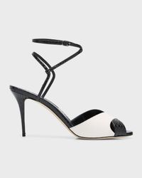 Mumbi Bicolor Snakeskin Ankle-Strap Sandals