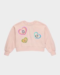 Girl's Miki Heart-Embroidered Cotton Sweatshirt, Size 2-7