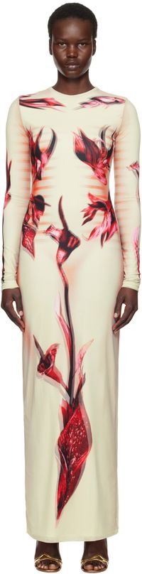 Jean Paul Gaultier Green & Pink 'The Flower Body Morphing Marinière' Maxi Dress