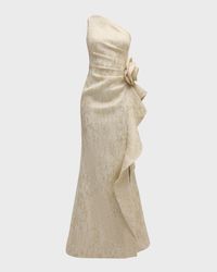 One-Shoulder Metallic Jacquard Trumpet Gown