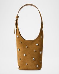 Loop Small Crystal-Studded Suede Shoulder Bag