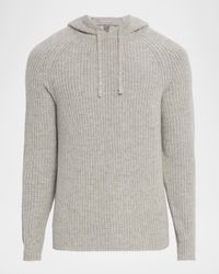 Men's Ribbed Wool and Cashmere Knit Hoodie