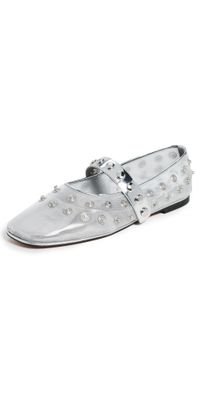 Stella McCartney Ryder Day Mesh And Mirror Alter Mat Flats With Snaps Silver 38