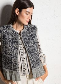 Maison Hotel - Veste col rond en coton - Taille L - Noir