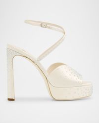 Karli Satin Crystal Ankle-Strap Platform Sandals