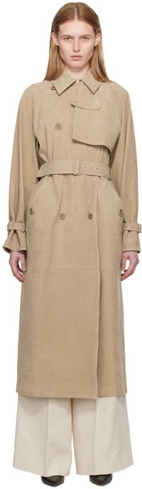 Max Mara Beige Quinto Leather Coat