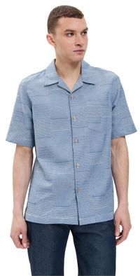 Naked & Famous Denim Dobby Patchwork Aloha Shirt Pale Blue M