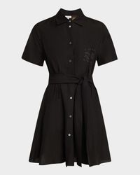 Anagram Pocket Short-Sleeve Belted Mini Shirtdress