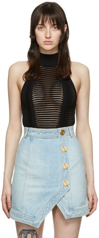 Balmain Black Viscose Bodysuit