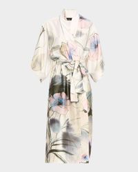 Hiyaku Floral-Print Charmeuse Robe