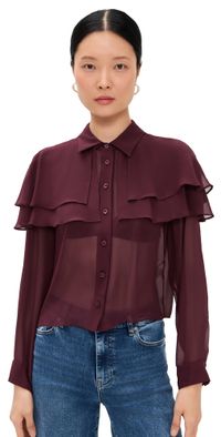 FRAME The Silk Cape Blouse Cabernet XS