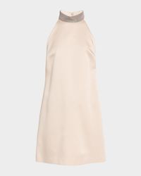 Satin Cady A-Line Dress with Precious Monili Collar