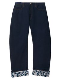 Men's Floral-Trimmed Five-Pocket Jeans - Indigo Blue - Size 38