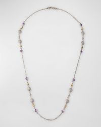 Silver and Gold Amethyst Necklace, 28"L