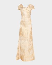 Twist-Front Metallic Jacquard Gown