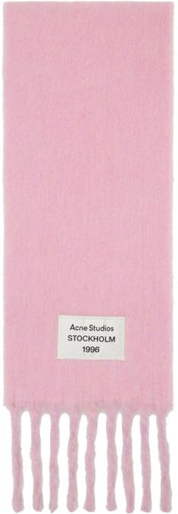 Acne Studios Pink & Purple Logo Label Fringed Scarf