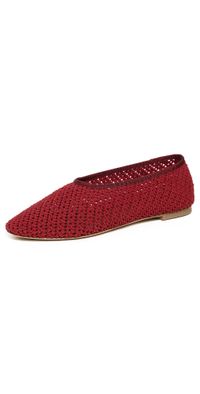 STAUD Alba Ballet Flats Red Crochet 40