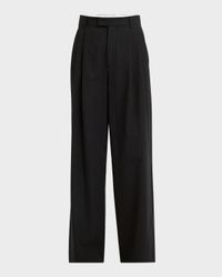 Giorgina Double-Pleated Wide-Leg Cotton-Linen Pants