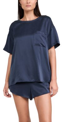 Lunya Washable Silk Tee Shorts Set Deep Blue XS