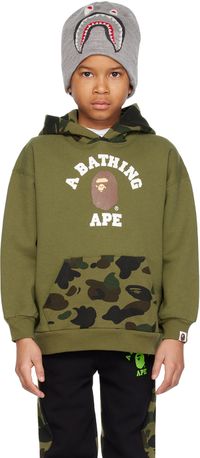 BAPE Enfant | Pull à capuche vert à motif 1st Camo et à logo de style collégial