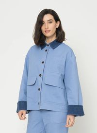 Ekyog - Veste droite à col côtelé velours - Taille L - Bleu