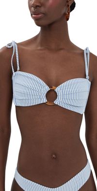 Montce Tori Ties Bandeau Bikini Top Classic Blue Stripe M
