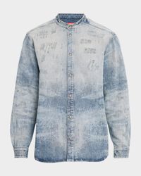 Men's D-Simp Band-Collar Denim Snap-Front Shirt