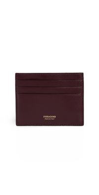 FERRAGAMO Florence Classic Leather Card Case Dark Barol One Size