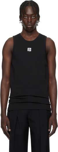 Balmain Black 'PB' Embroidered Tank Top