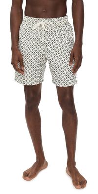 Frescobol Carioca Santos Lotus Print Swim Shorts 7 Ivory & Evergreen L