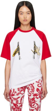 Charles Jeffrey LOVERBOY White & Red Graphic Raglan T-Shirt