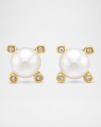 Cable Collectibles Stud Earrings with Diamonds and Pearl in 18K Gold, 7mm