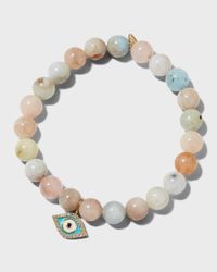 8mm Round Multi-Morganite Bracelet with Small Enamel Eye Charm