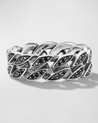 Men's Curb Chain Ring in Silver with Diamonds, 8mm