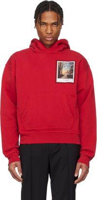 Helmut Lang Pull à capuche rouge à image de carte postale