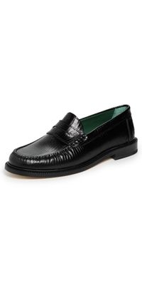 Vinny's Yardee Embossed Moccasin Loafers Black Lizard Leather 43