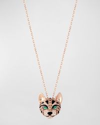 Pink Gold Fuzzy, the Leopard Pendant Necklace with Diamonds and Emeralds