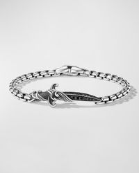 Men's Waves Dagger Bracelet in Silver with Black Diamonds, 5mm, 5.5"L