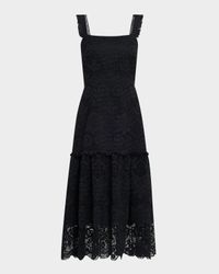 Mona Square-Neck Lace Midi Dress