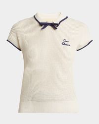 Bow Short-Sleeve Polo Sweater