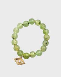 14k Gold Prehnite Beaded Bracelet with Diamond Evil Eye Charm