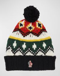 Kid's Fair Isle Rib-Knit Wool Logo Beanie