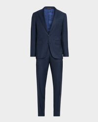 Men's Denim Effect Wool Peak Lapel Suit