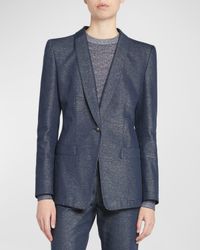 Single-Button Denim Blazer Jacket