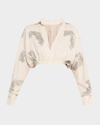 Ophelia Embellished Linen-Blend Crop Top